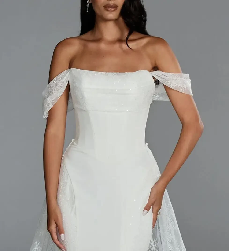 Model wearing a white bridal gown