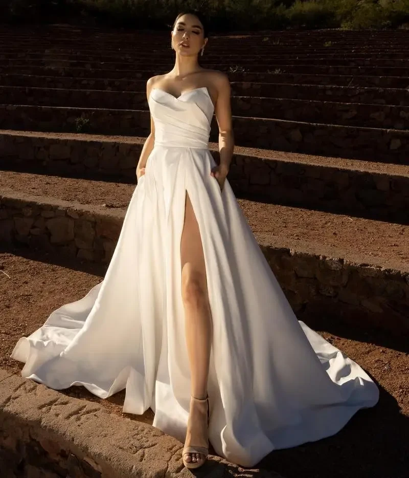 Model wearing a white gown